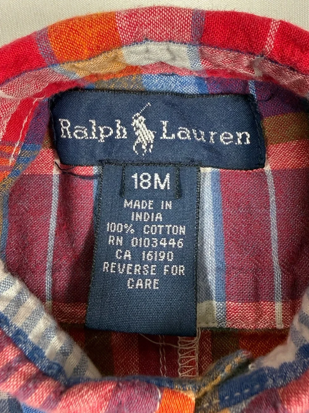 RALPH LAUREN Baby Boys Madras Plaid Shortall Romper 18M Preppy Classic Retro
